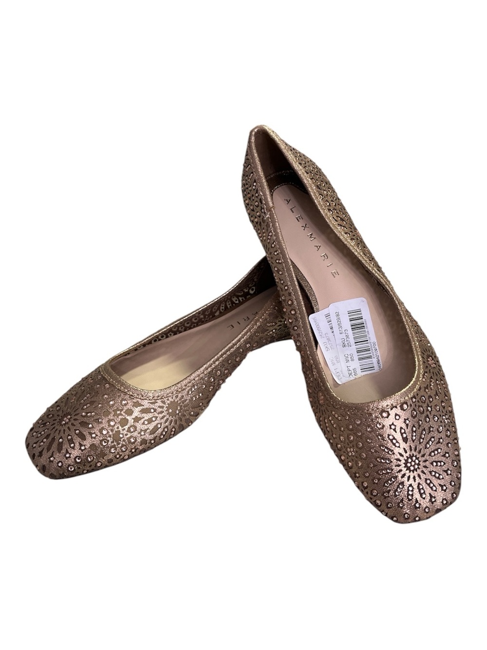 * NWT Alex Marie Rochelle Metallic Laser Cut Square Toe Flats Rose Gold 7.5M